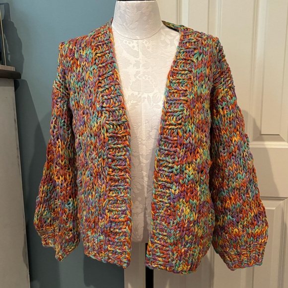Rainbow Chunky Knit Cardigan Sweater - Picture 2 of 8